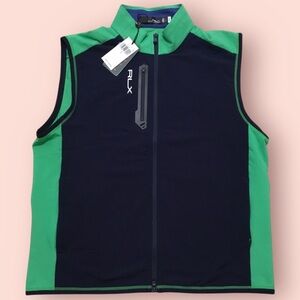RLX Golf Mockneck Full-Zip Tech Terry Vest (Navy / Green)